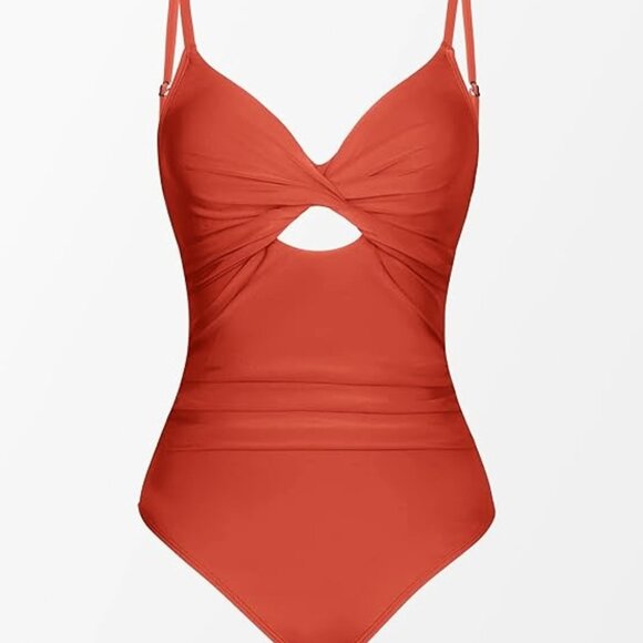 NWT Cupshe Front Twist Cutout Ruched One Piece Swimsuit Size Small - Picture 5 of 9